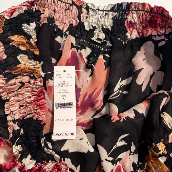 WHITE HOUSE BLACK MARKET Floral Blouse Size Small Silk Blend Romantic NWT - Picture 8 of 10